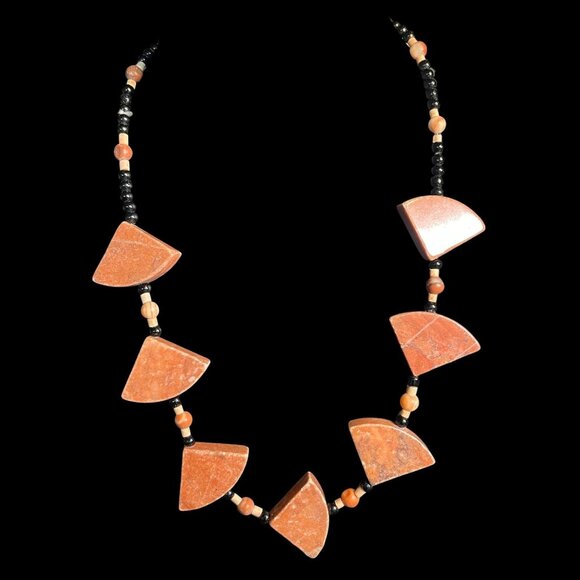 Handmade Red Jasper Black Bead Tribal Necklace Geometric Stone Jewelry Gift - Picture 6 of 9